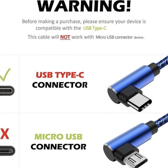 10 FT Long Right Angle USB Type C Charging Cable - Picture 2 of 3
